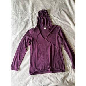 REI Womens Coolmax Knit Hoodie Pullover Purple Crossover V-Neck Size Medium
